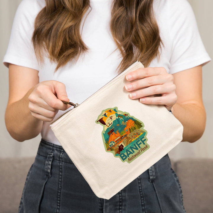 Banff National Park, Geometric,, Organic Cotton Zipper Pouch, Go Bag Go Bag Lantern Press 