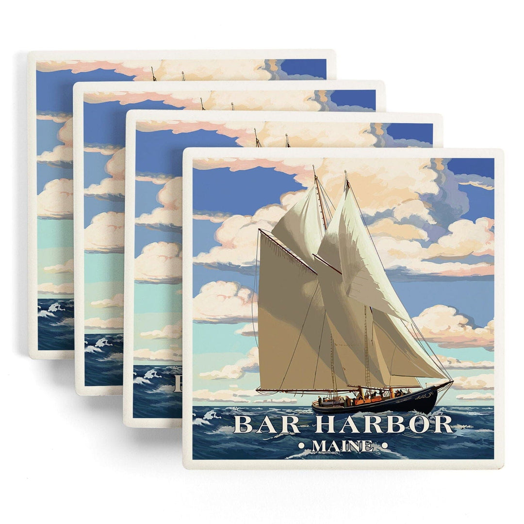 Bar Harbor, Maine, Bluenose II, Lantern Press Artwork, Coaster Set Coasters Lantern Press 