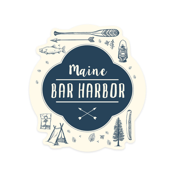 Bar Harbor, Maine, Lake Collage, Contour, Lantern Press Artwork, Vinyl Sticker Sticker Lantern Press 