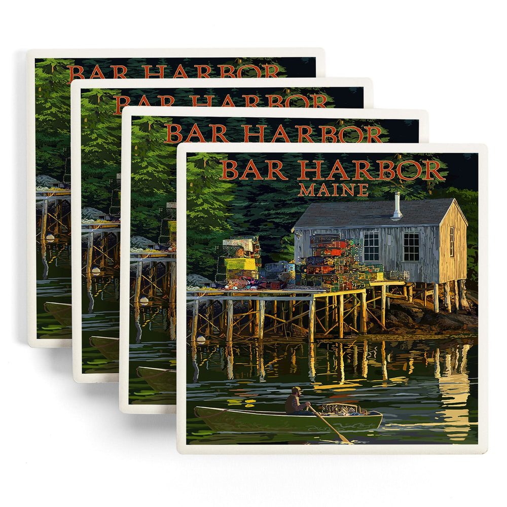 Bar Harbor, Maine, Lobster Shack, Coasters Coasters Lantern Press 