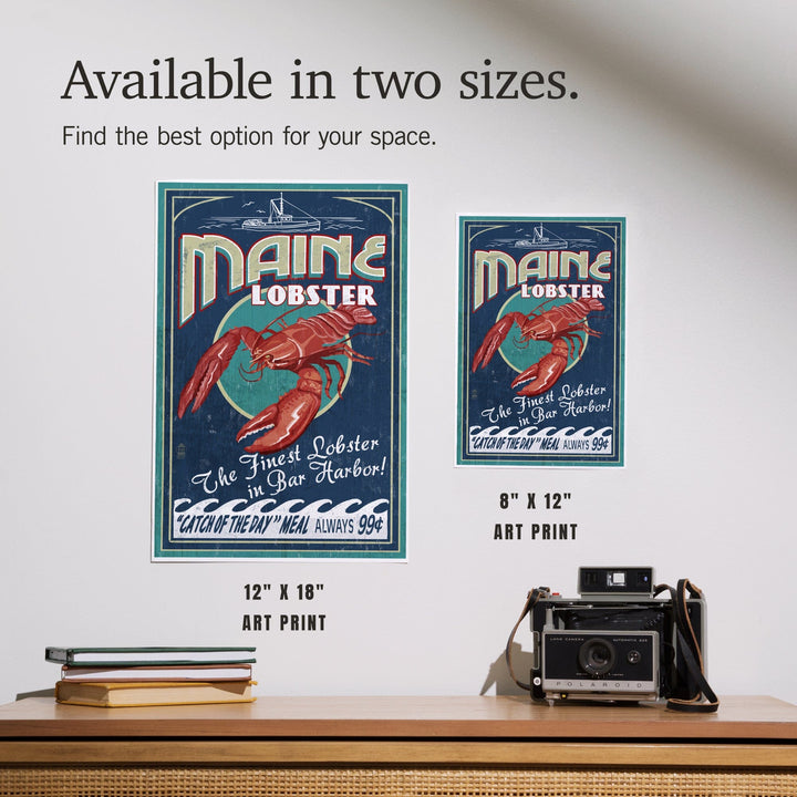Bar Harbor, Maine, Lobster Vintage Sign, Art & Giclee Prints Art Lantern Press 