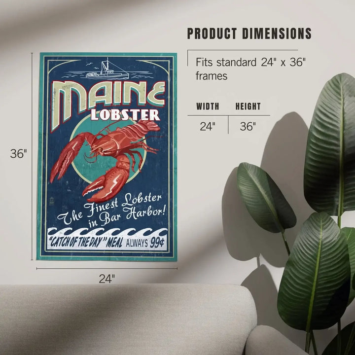 Bar Harbor, Maine, Lobster Vintage Sign, Art & Giclee Prints Art Lantern Press 