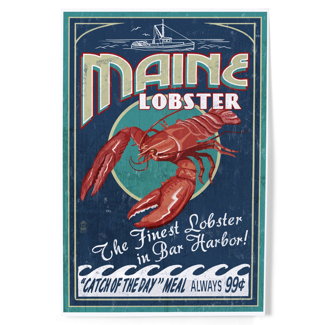 Bar Harbor, Maine, Lobster Vintage Sign, Art & Giclee Prints Art Lantern Press 