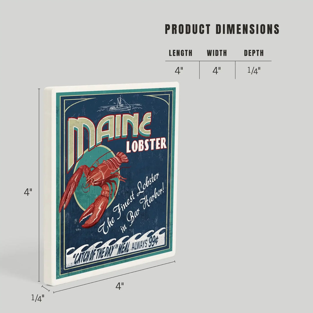 Bar Harbor, Maine, Lobster Vintage Sign, Coasters Coasters Lantern Press 