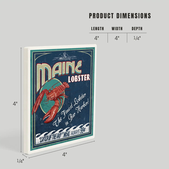 Bar Harbor, Maine, Lobster Vintage Sign, Coasters Coasters Lantern Press 
