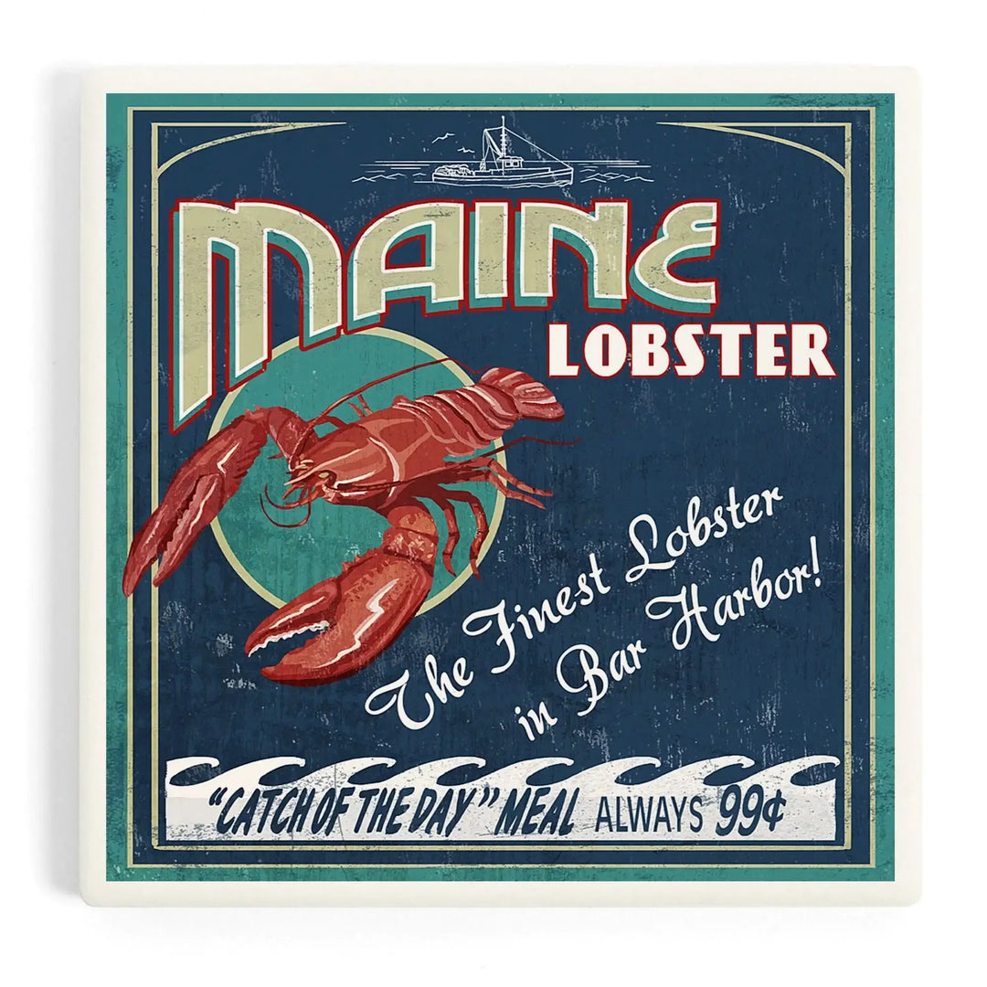 Bar Harbor, Maine, Lobster Vintage Sign, Coasters Coasters Lantern Press Coaster 