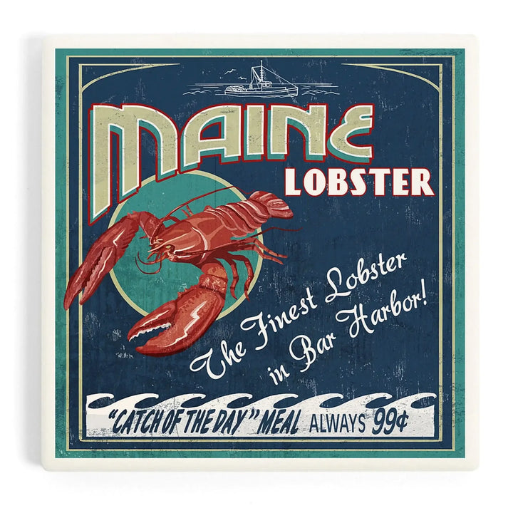 Bar Harbor, Maine, Lobster Vintage Sign, Coasters Coasters Lantern Press Coaster 