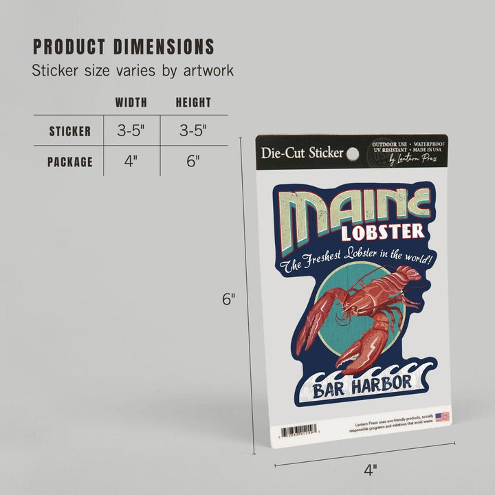 Bar Harbor, Maine, Lobster Vintage Sign, Contour, Lantern Press Artwork, Vinyl Sticker Sticker Lantern Press 