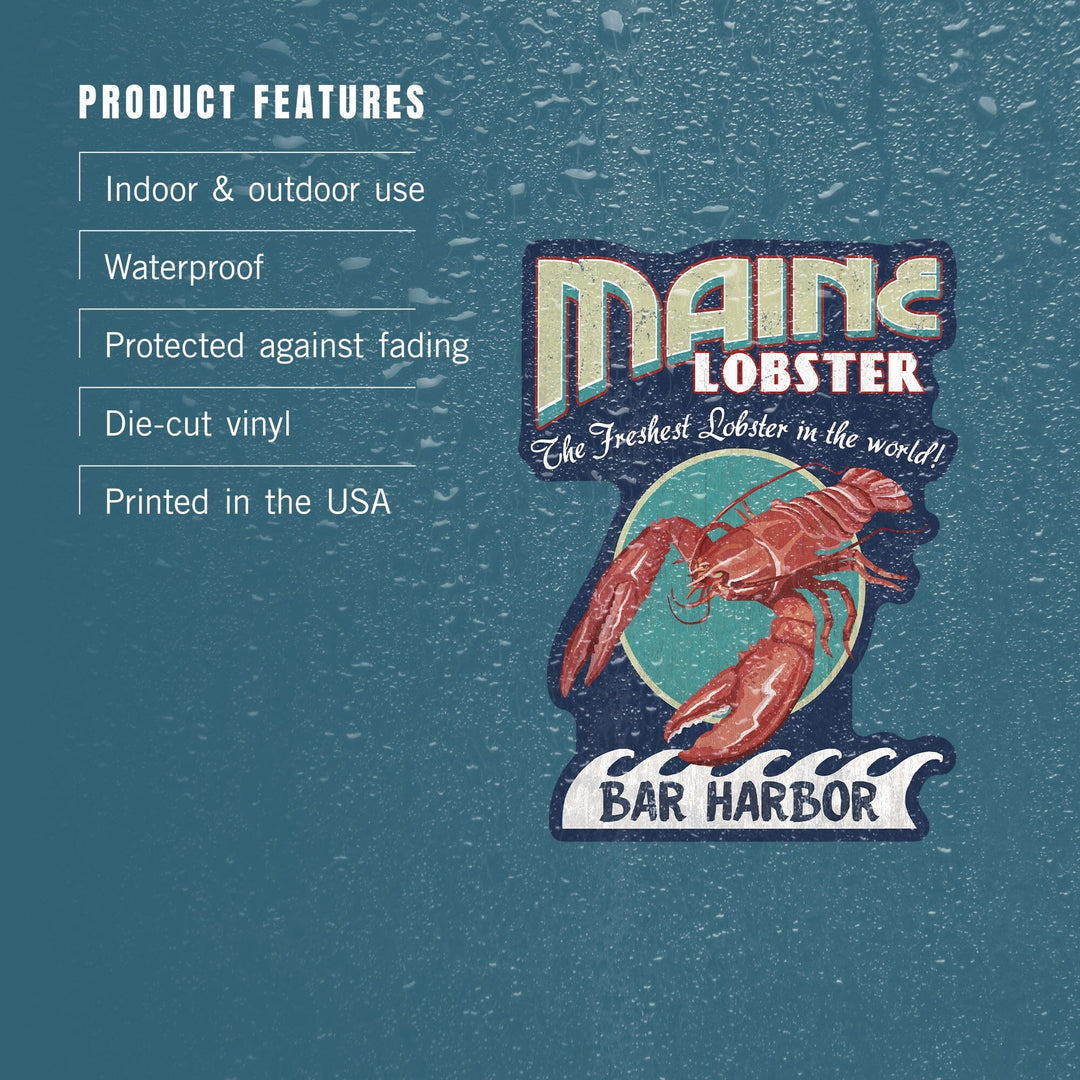 Bar Harbor, Maine, Lobster Vintage Sign, Contour, Lantern Press Artwork, Vinyl Sticker Sticker Lantern Press 