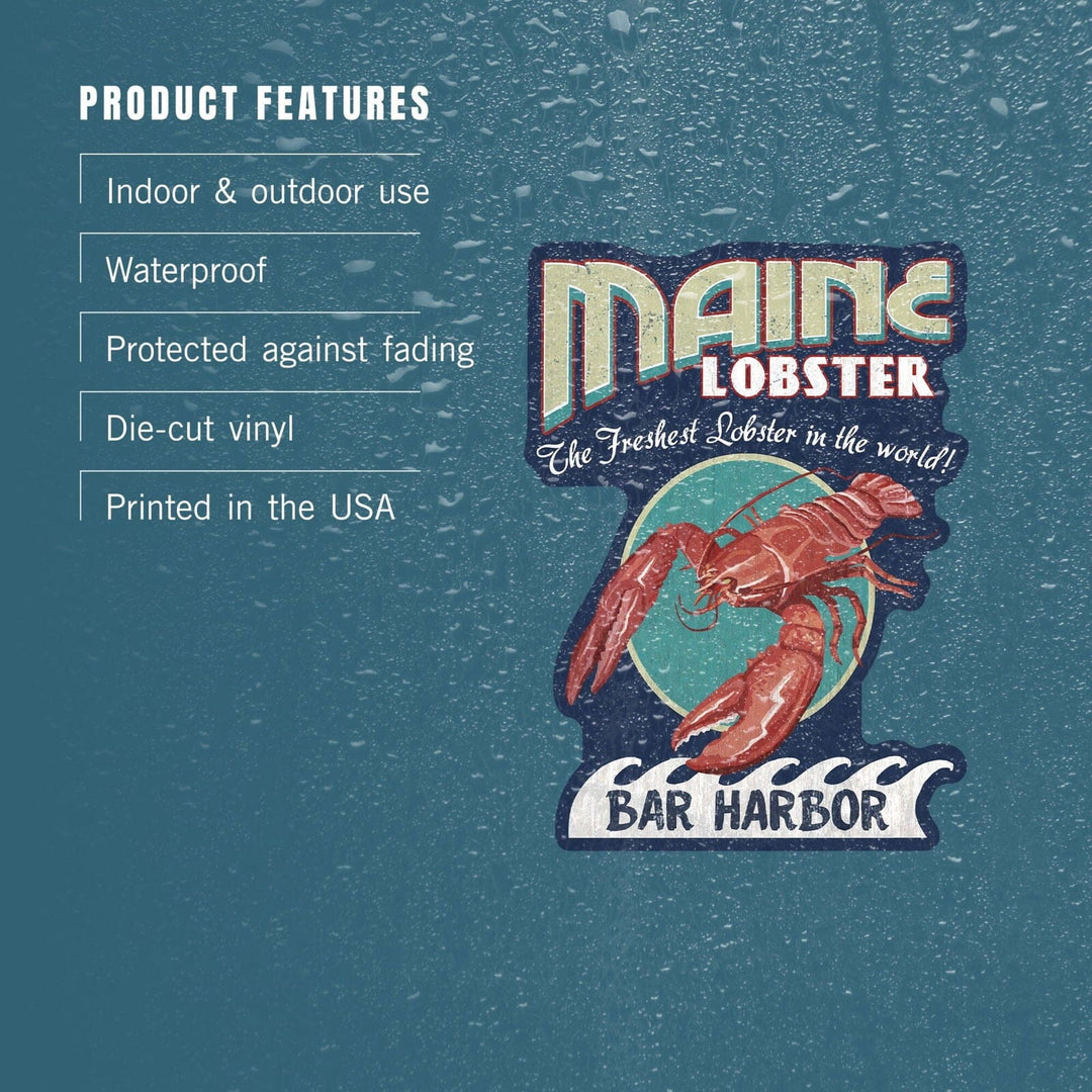 Bar Harbor, Maine, Lobster Vintage Sign, Contour, Lantern Press Artwork, Vinyl Sticker Sticker Lantern Press 