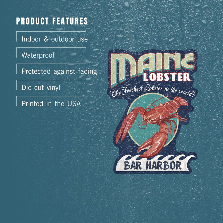 Bar Harbor, Maine, Lobster Vintage Sign, Contour, Lantern Press Artwork, Vinyl Sticker Sticker Lantern Press 
