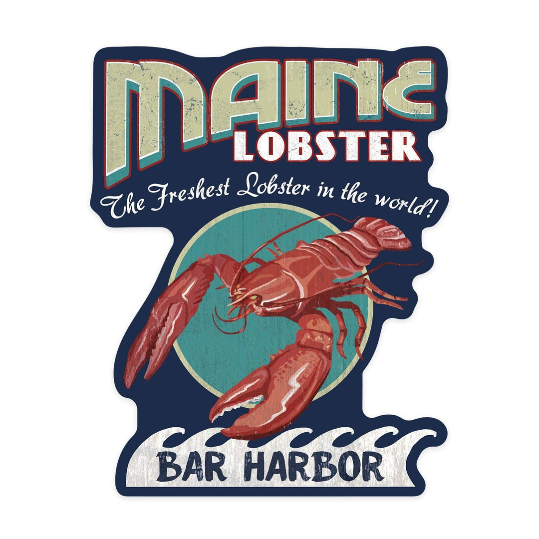 Bar Harbor, Maine, Lobster Vintage Sign, Contour, Lantern Press Artwork, Vinyl Sticker Sticker Lantern Press 