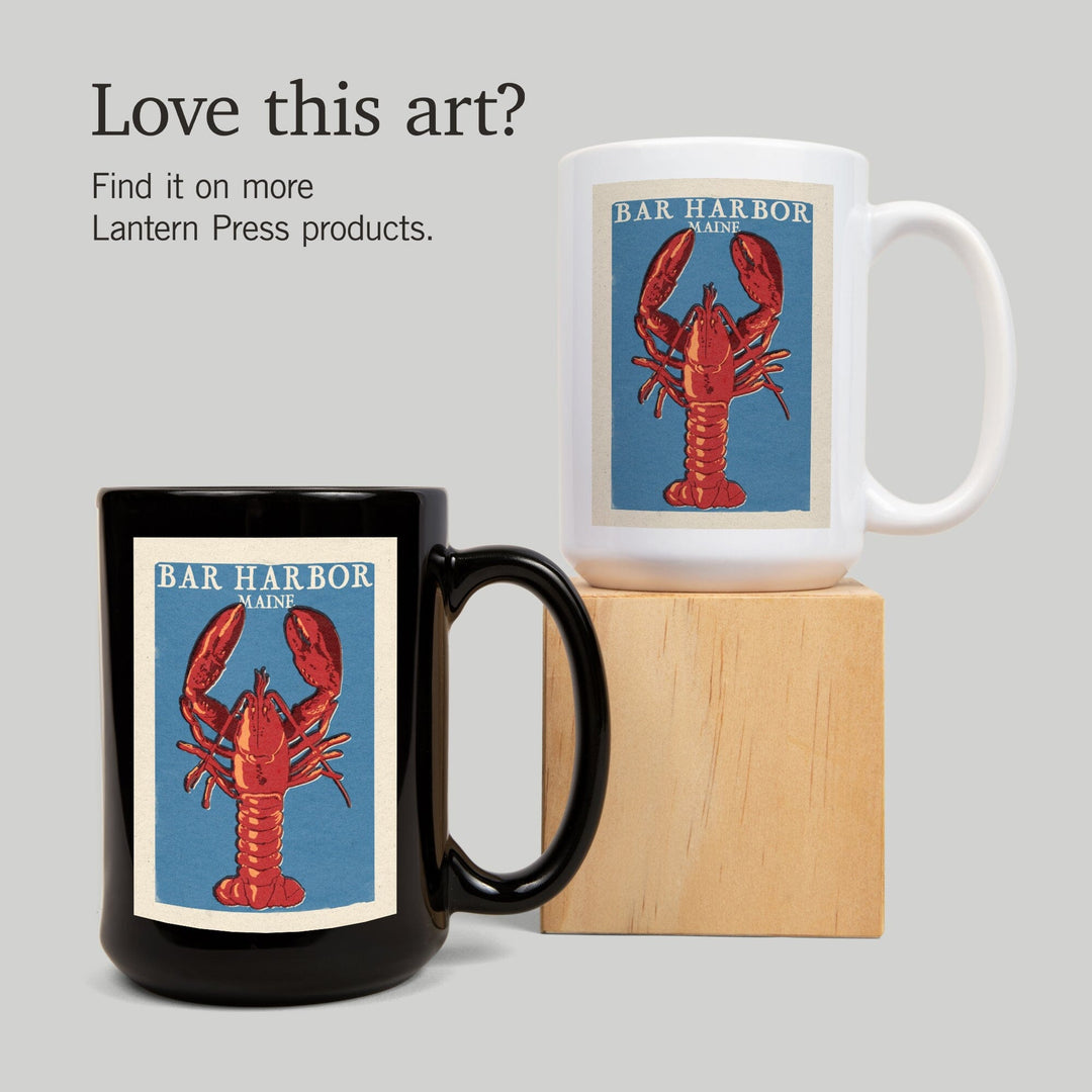 Bar Harbor, Maine, Lobster Woodblock, Lantern Press Artwork, Ceramic Mug Mugs Lantern Press 