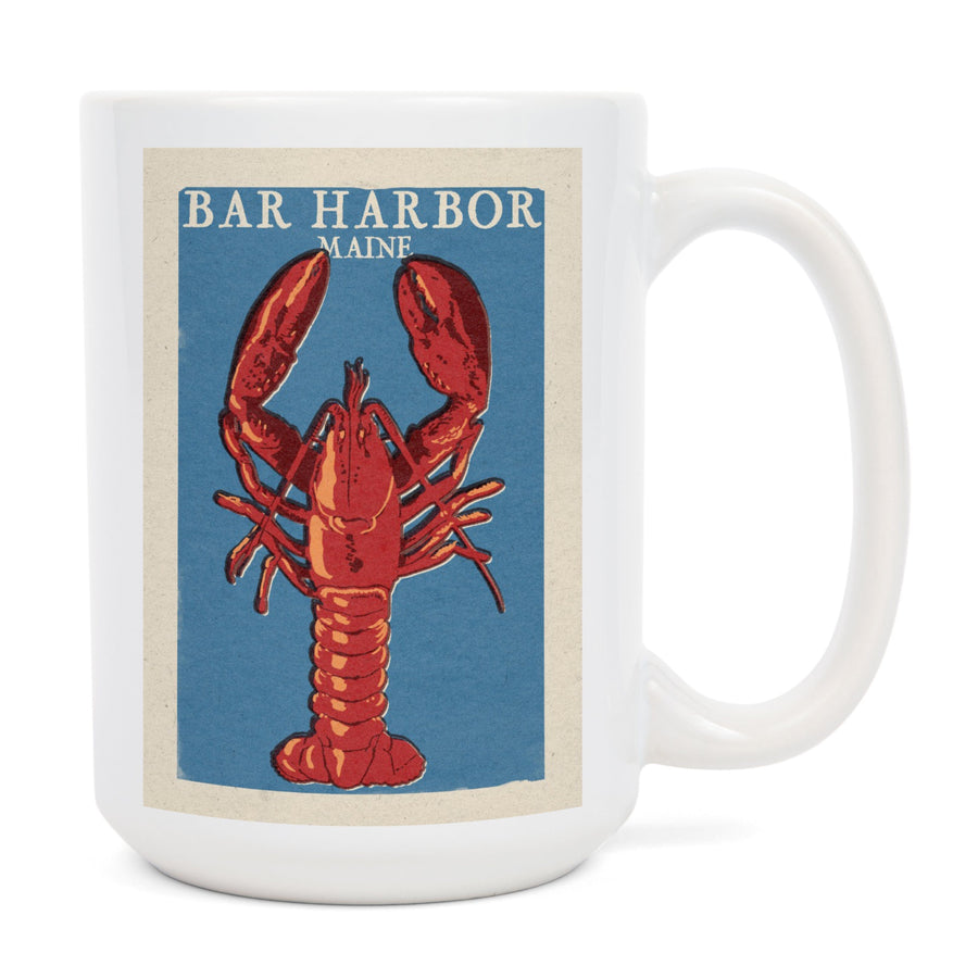 Bar Harbor, Maine, Lobster Woodblock, Lantern Press Artwork, Ceramic Mug Mugs Lantern Press 