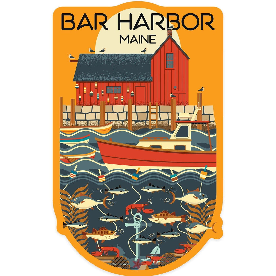 Bar Harbor, Maine, Nautical Geo, Contour, Vinyl Sticker Sticker Lantern Press 