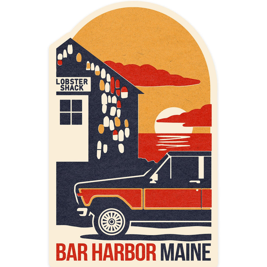 Bar Harbor, Maine, Woodblock, Contour, Lantern Press Artwork, Vinyl Sticker Sticker Lantern Press 