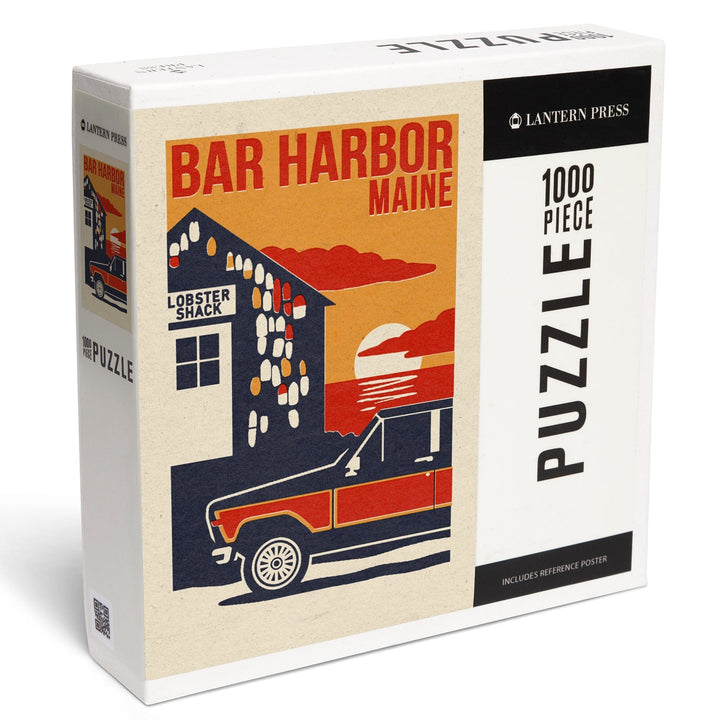 Bar Harbor, Maine, Woodblock, Jigsaw Puzzle Puzzle Lantern Press 