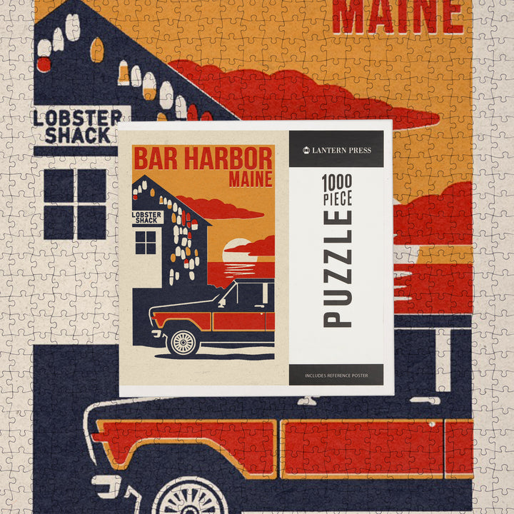 Bar Harbor, Maine, Woodblock, Jigsaw Puzzle Puzzle Lantern Press 