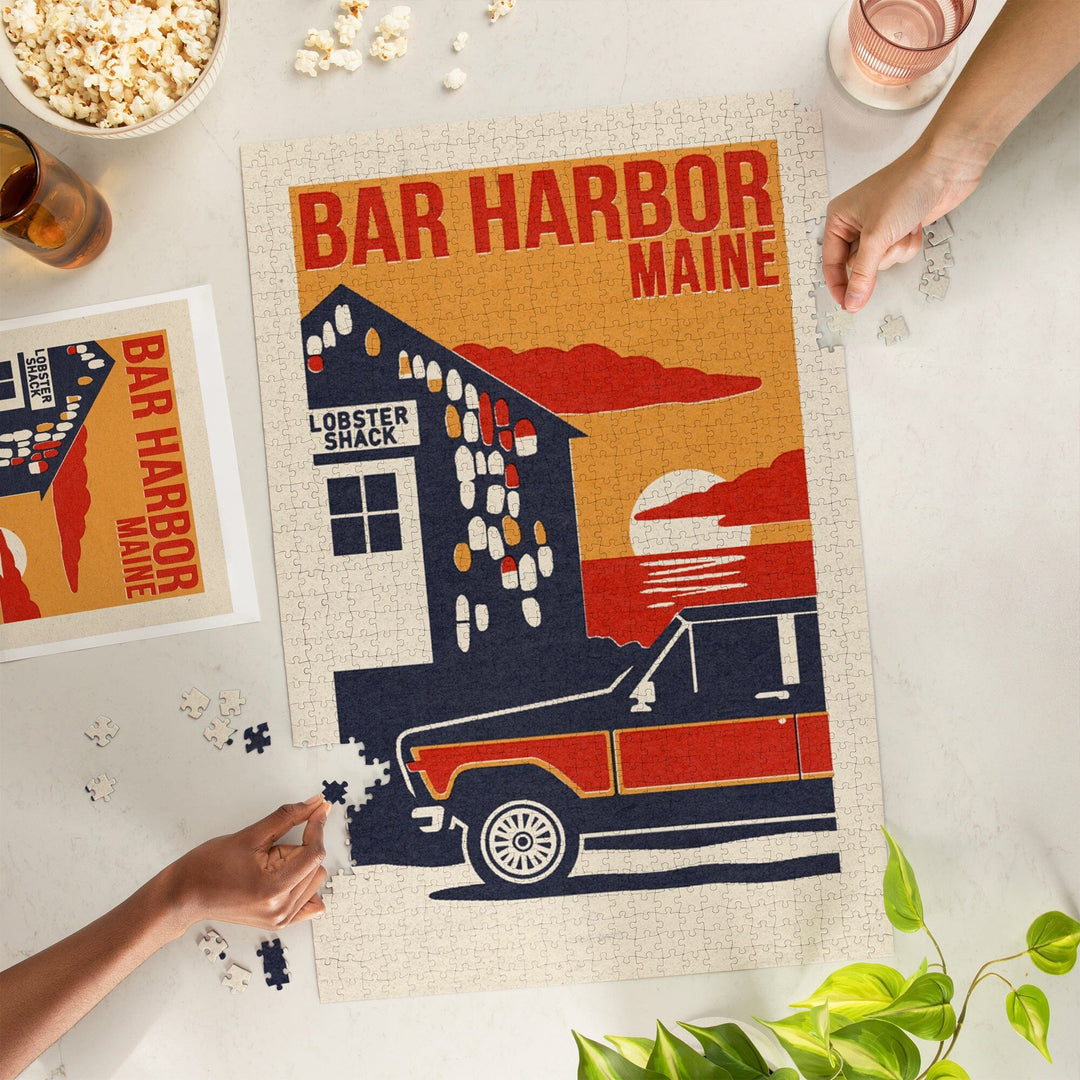 Bar Harbor, Maine, Woodblock, Jigsaw Puzzle Puzzle Lantern Press 