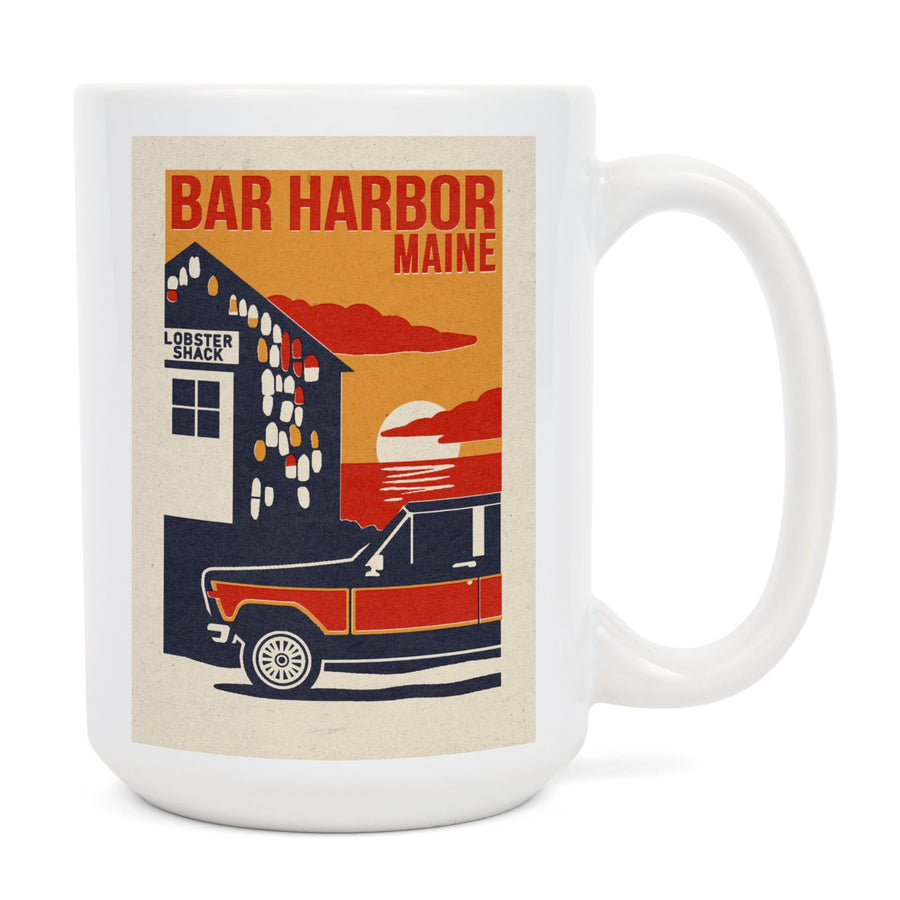 Bar Harbor, Maine, Woodblock, Lantern Press Artwork, Ceramic Mug Mugs Lantern Press 