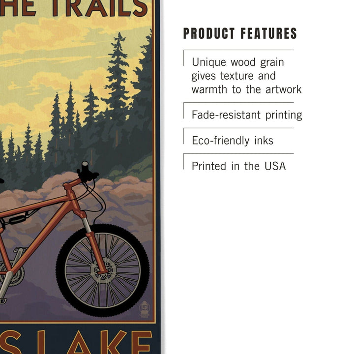 Bass Lake, California, Ride the Trails, Lantern Press Original Poster, Wood Signs and Postcards Wood Lantern Press 