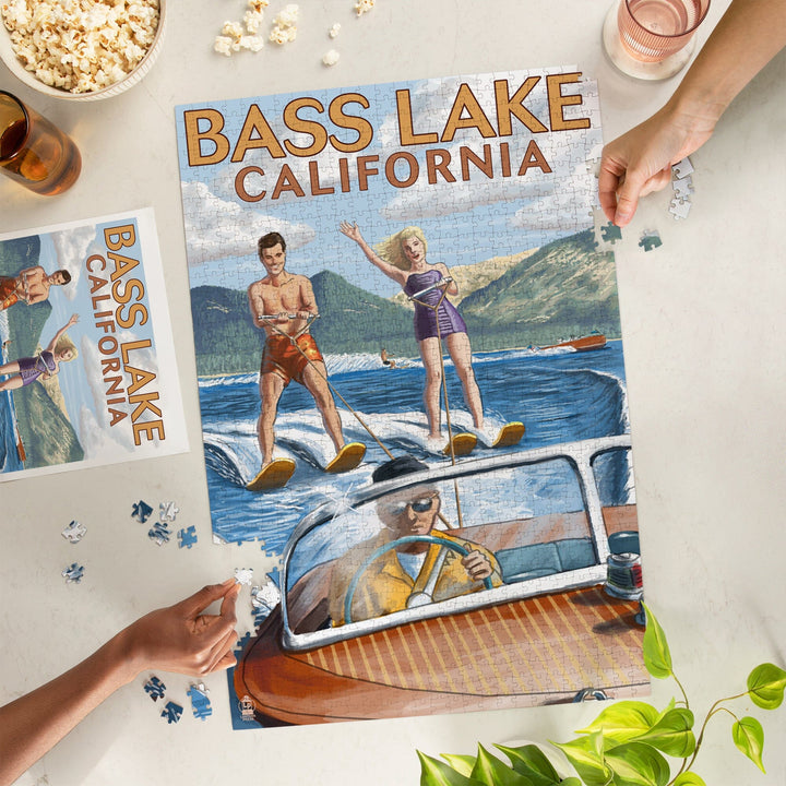 Bass Lake, California, Water Skiing, Jigsaw Puzzle Puzzle Lantern Press 