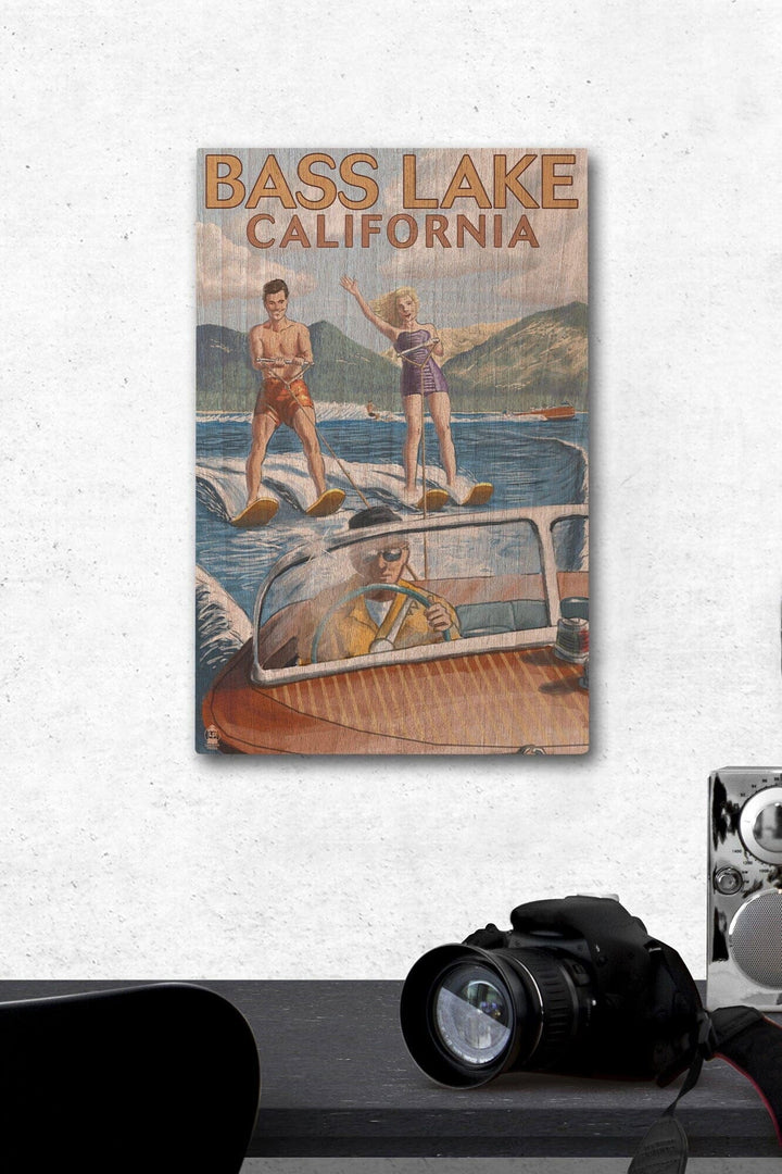 Bass Lake, California, Water Skiing, Lantern Press Artwork, Wood Signs and Postcards Wood Lantern Press 12 x 18 Wood Gallery Print 