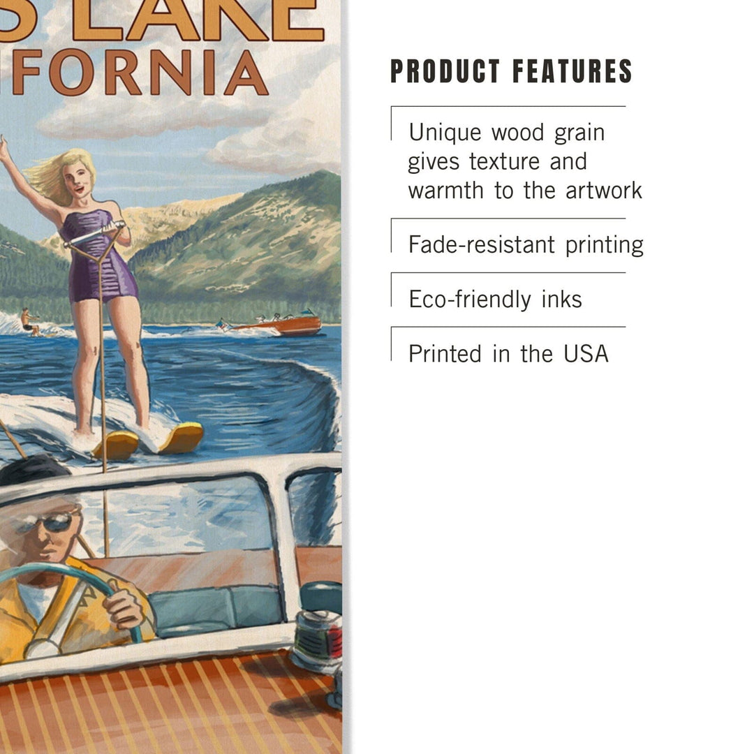 Bass Lake, California, Water Skiing, Lantern Press Artwork, Wood Signs and Postcards Wood Lantern Press 