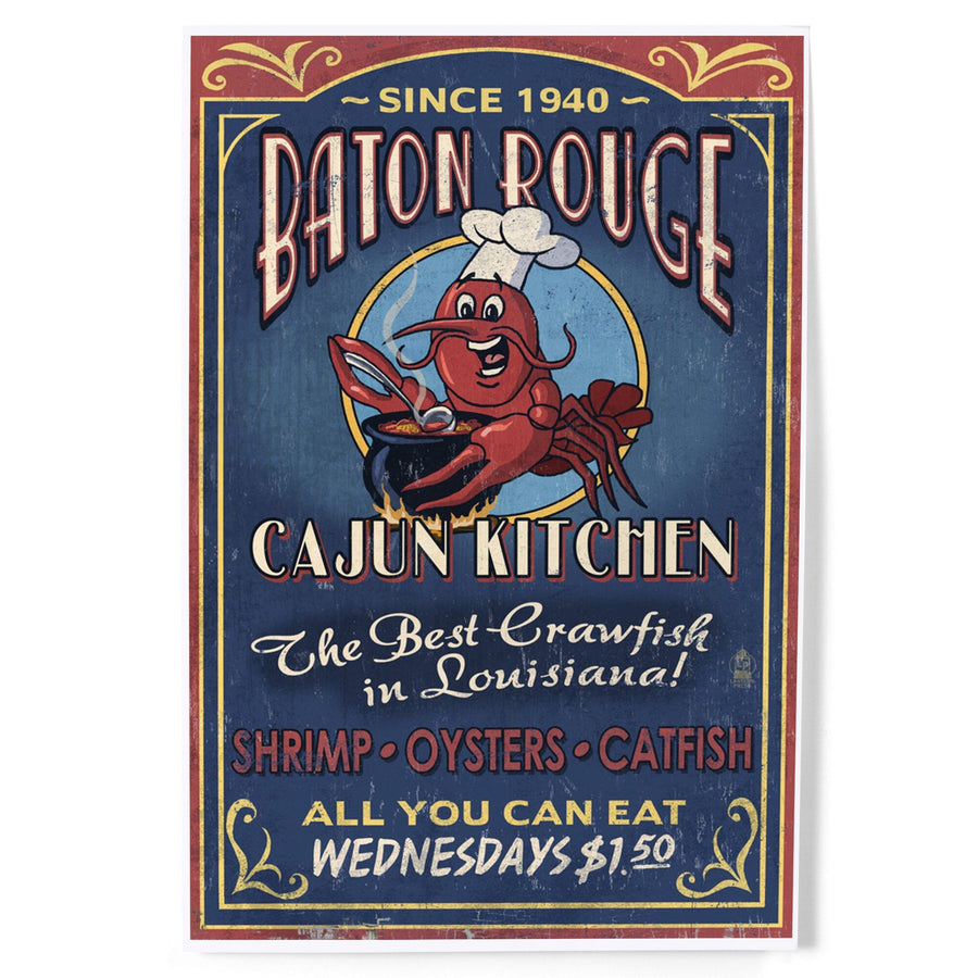Baton Rouge, Louisiana, Cajun Kitchen Vintage Sign, Art & Giclee Prints Art Lantern Press 