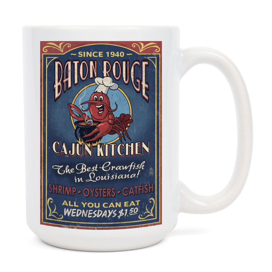 Baton Rouge, Louisiana, Cajun Kitchen Vintage Sign, Lantern Press Artwork, Ceramic Mug Mugs Lantern Press 