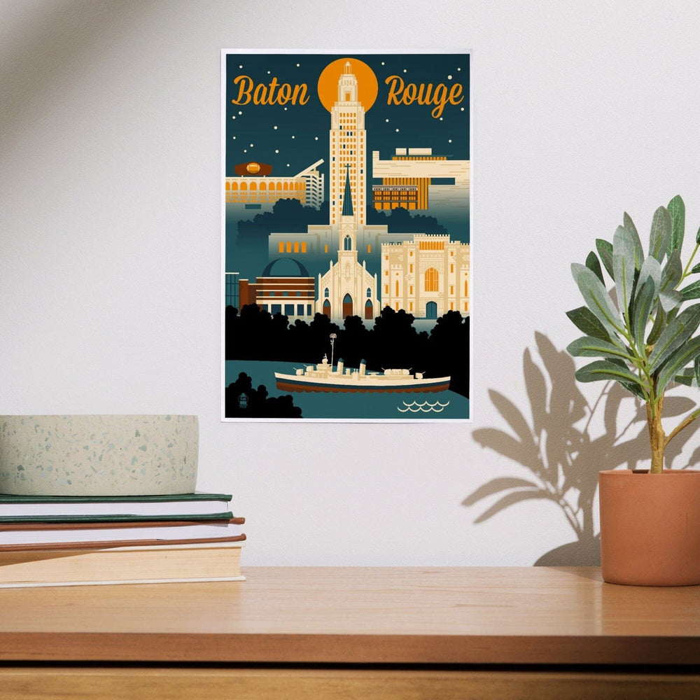 Baton Rouge, Louisiana, Retro Skyline, Art & Giclee Prints Art Lantern Press 