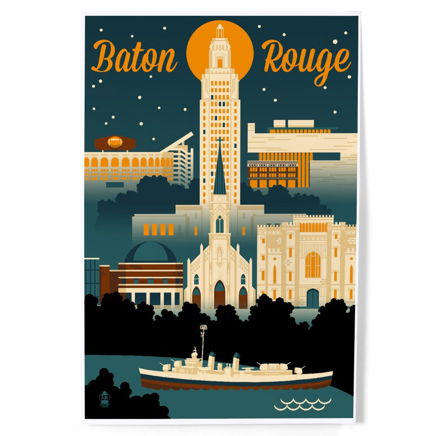 Baton Rouge, Louisiana, Retro Skyline, Art & Giclee Prints Art Lantern Press 