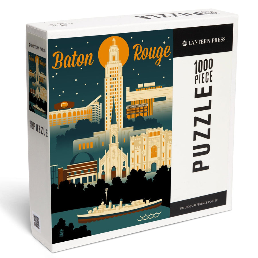 Baton Rouge, Louisiana, Retro Skyline, Jigsaw Puzzle Puzzle Lantern Press 