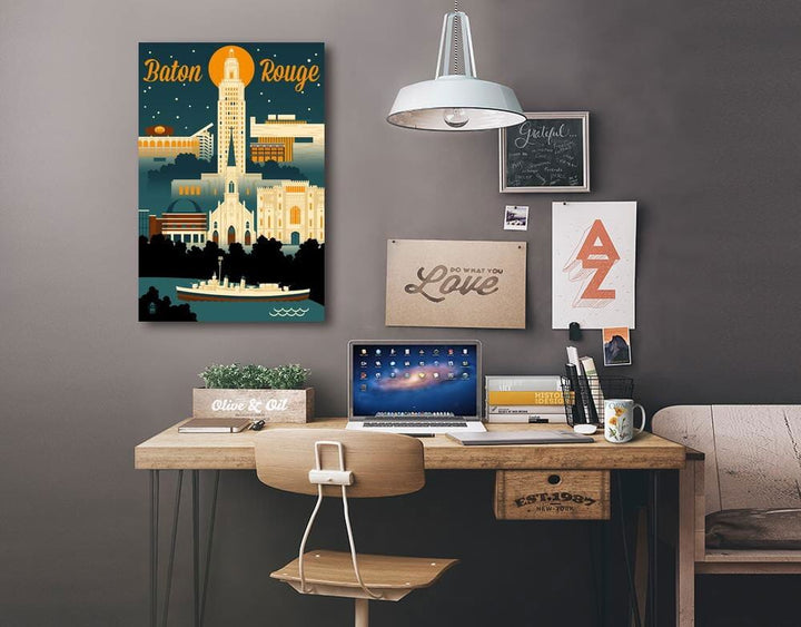 Baton Rouge, Louisiana, Retro Skyline, Lantern Press Artwork Canvas Lantern Press 