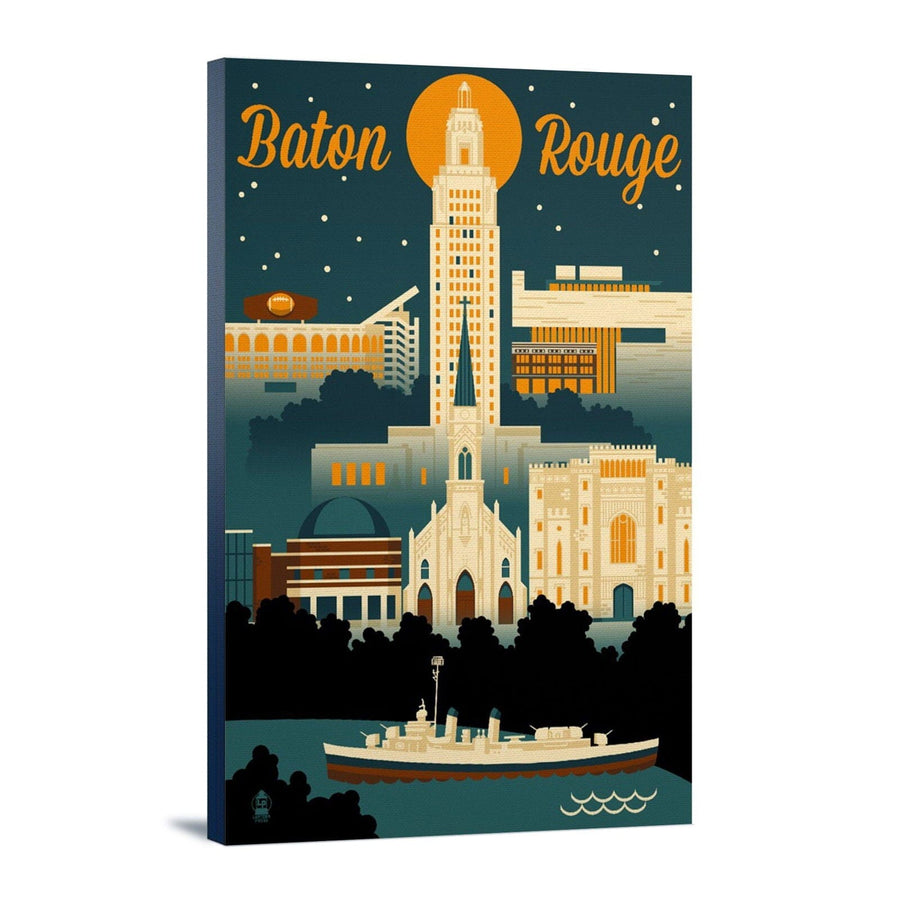 Baton Rouge, Louisiana, Retro Skyline, Lantern Press Artwork Canvas Lantern Press 