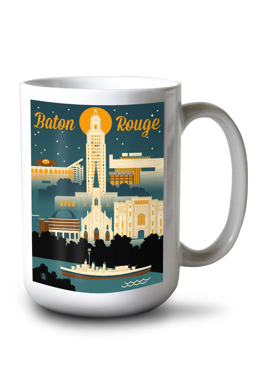 Baton Rouge, Louisiana, Retro Skyline, Lantern Press Artwork, Ceramic Mug Mugs Lantern Press 