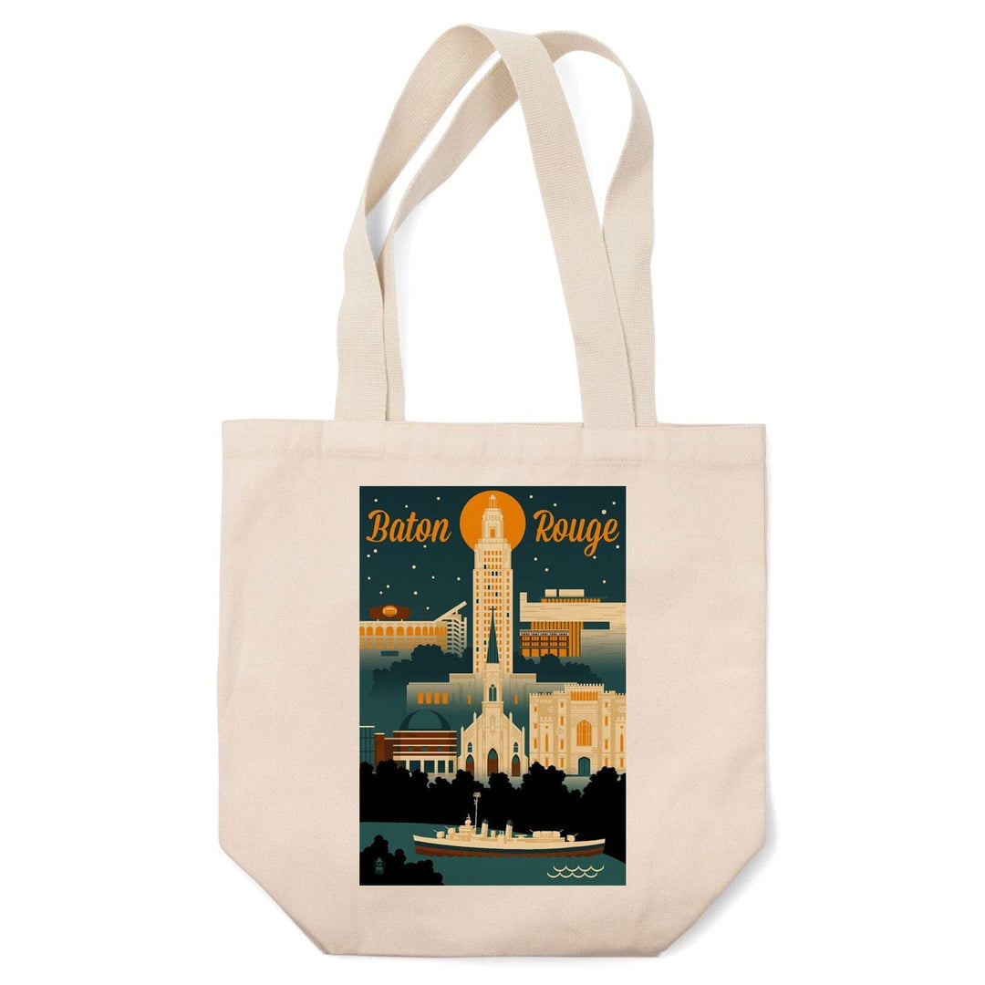 Baton Rouge, Louisiana, Retro Skyline, Lantern Press Artwork, Tote Bag Totes Lantern Press 