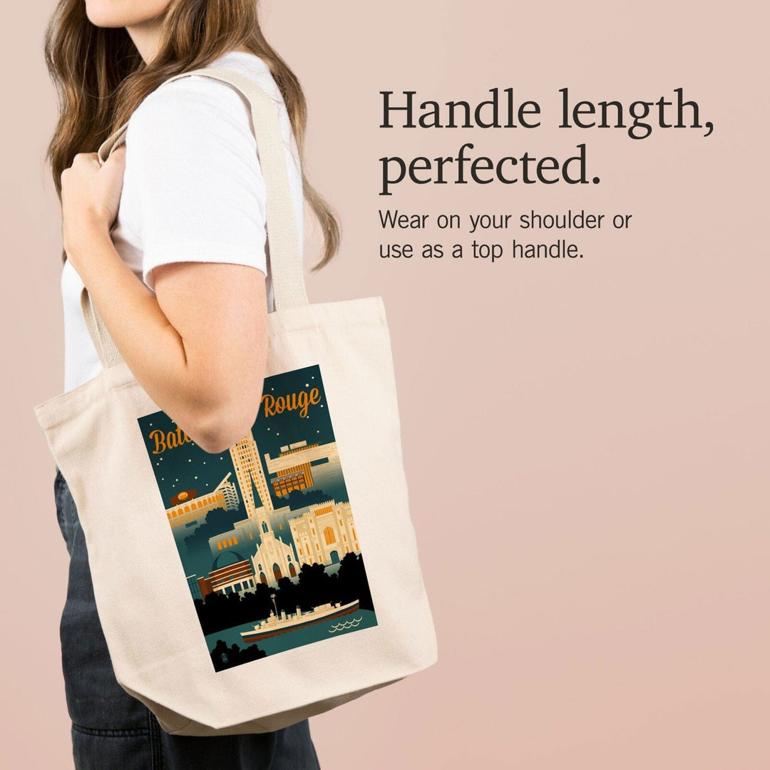 Baton Rouge, Louisiana, Retro Skyline, Lantern Press Artwork, Tote Bag Totes Lantern Press 