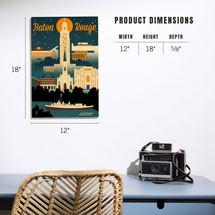 Baton Rouge, Louisiana, Retro Skyline, Lantern Press Artwork, Wood Signs and Postcards Wood Lantern Press 