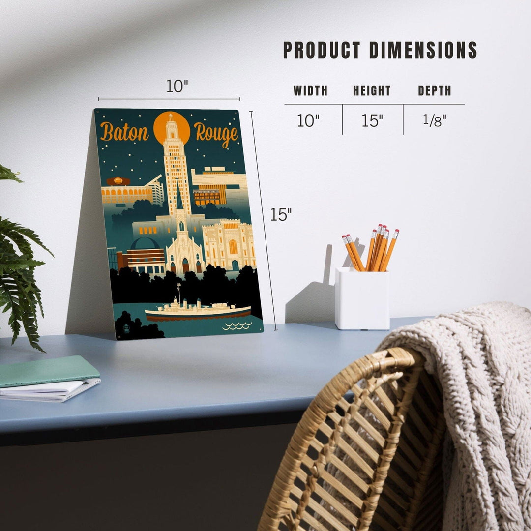 Baton Rouge, Louisiana, Retro Skyline, Lantern Press Artwork, Wood Signs and Postcards Wood Lantern Press 