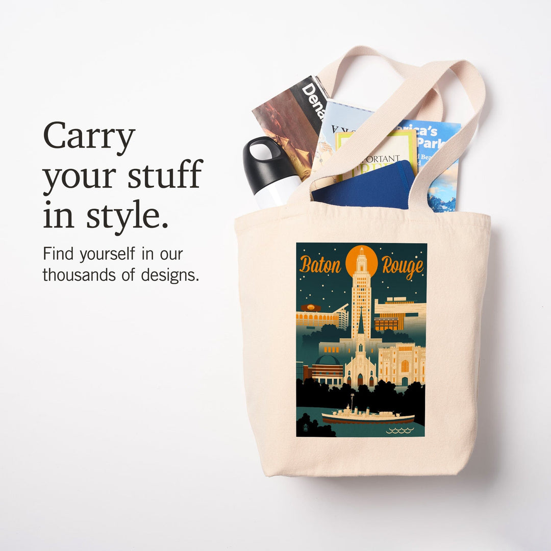 Baton Rouge, Louisiana, Retro Skyline, Tote Bag Totes Lantern Press 