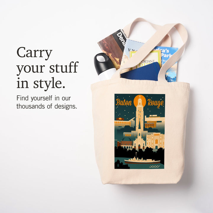 Baton Rouge, Louisiana, Retro Skyline, Tote Bag Totes Lantern Press 