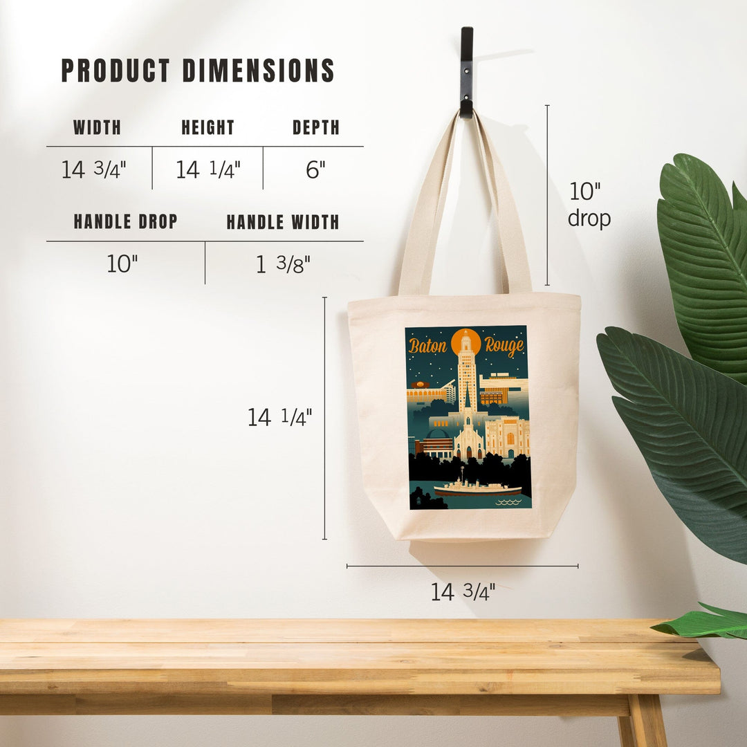 Baton Rouge, Louisiana, Retro Skyline, Tote Bag Totes Lantern Press 