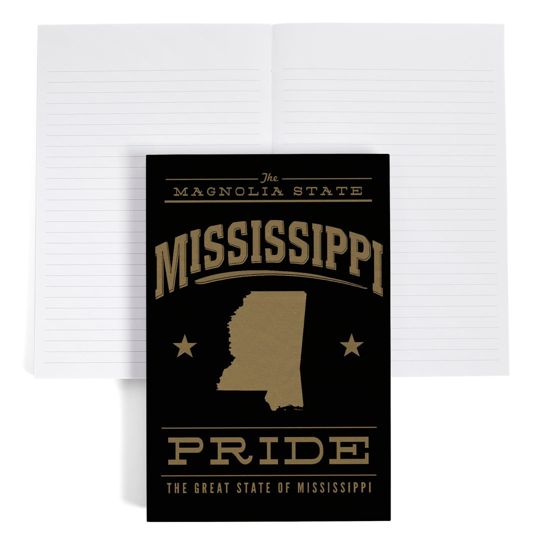Lined 6x9 Journal, Mississippi State Pride, Gold on Black, Lay Flat, 193 Pages, FSC paper