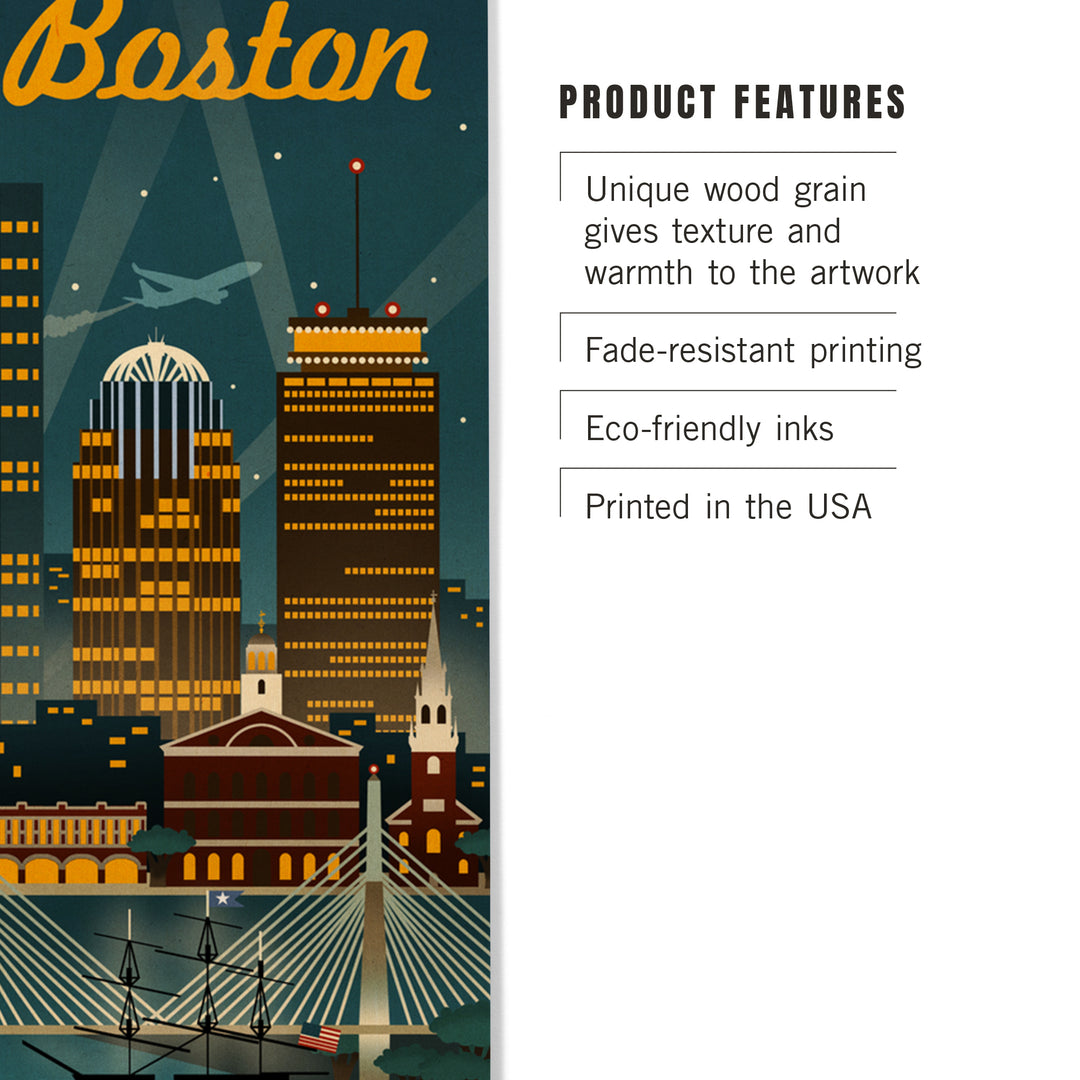 Boston, Massachusetts, Retro Skyline, Wood Sign and Postcards