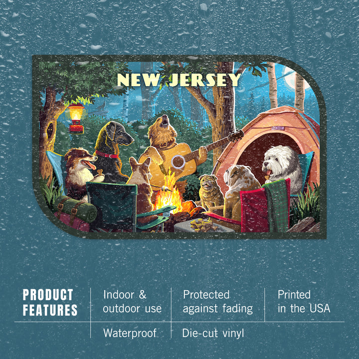 New Jersey, Painterly, Pack Life, Dogs Around Campfire, Vinyl Sticker