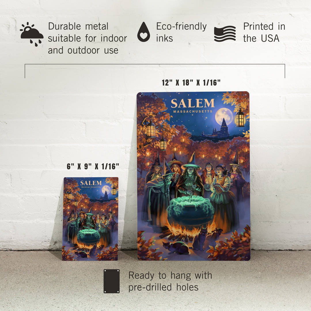 Salem, Massachusetts, Oil Painting, Witch's, 12x18 Metal Sign