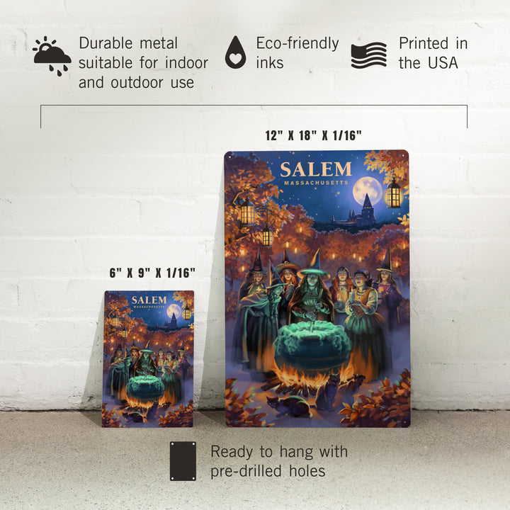 Salem, Massachusetts, Oil Painting, Witch's, 12x18 Metal Sign