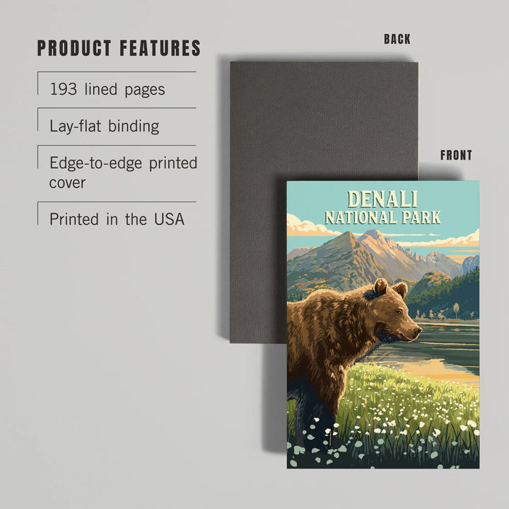 Lined 6x9 Journal, Denali National Park, Painterly, Bear, Lay Flat, 193 Pages, FSC paper