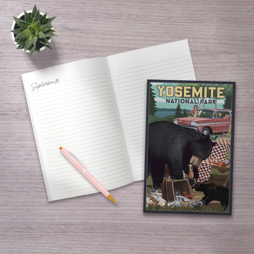 Lined 6x9 Journal, Yosemite National Park, California, Bear and Picnic Scene, Lay Flat, 193 Pages, FSC paper